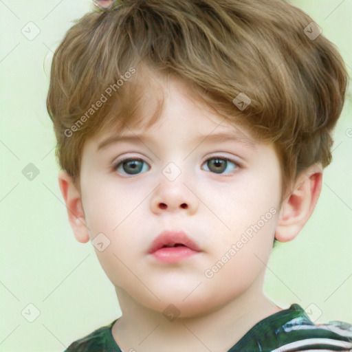 Neutral white child male with short  brown hair and grey eyes