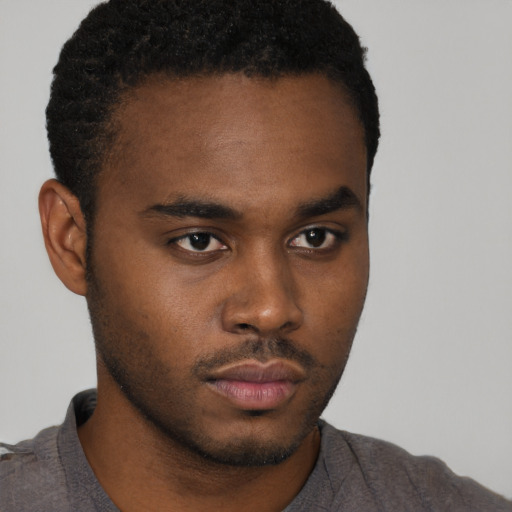 Neutral black young-adult male with short  brown hair and brown eyes
