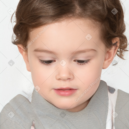 Joyful white child female with short  brown hair and brown eyes