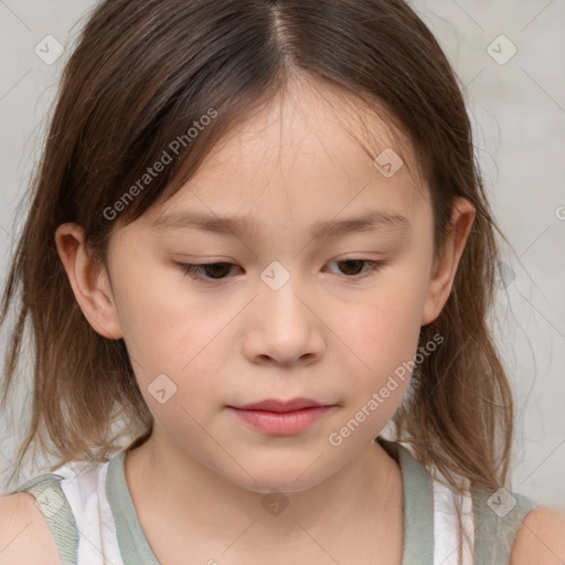 Neutral white child female with medium  brown hair and brown eyes