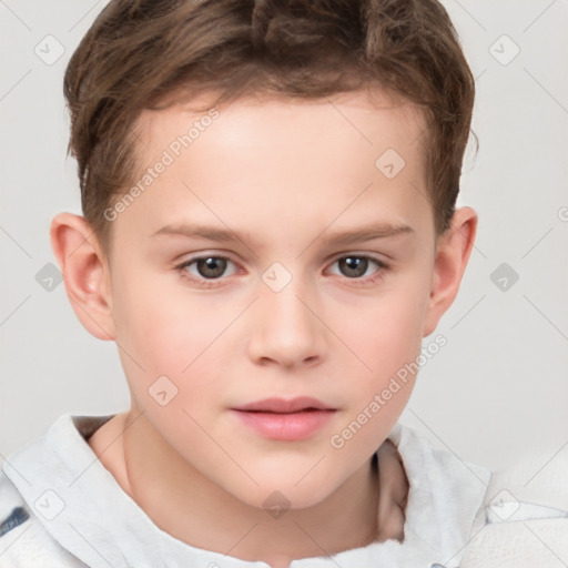 Neutral white child male with short  brown hair and grey eyes