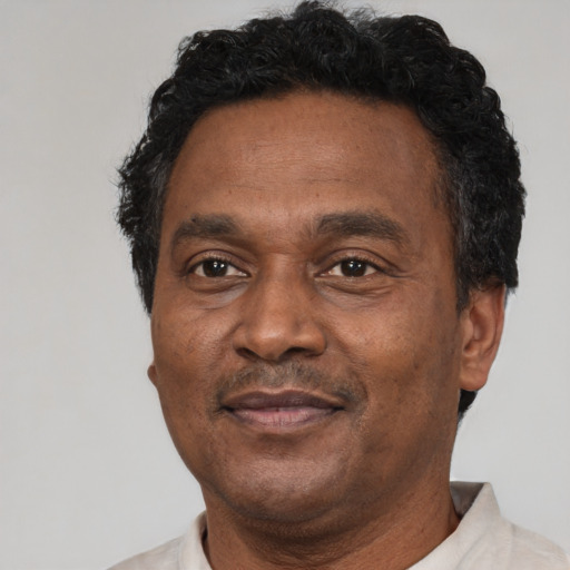 Neutral black adult male with short  black hair and brown eyes