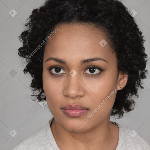 Neutral black young-adult female with medium  black hair and brown eyes