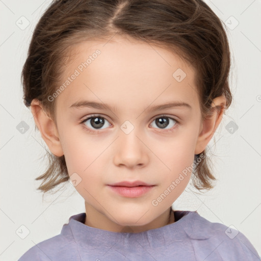 Neutral white child female with medium  brown hair and brown eyes