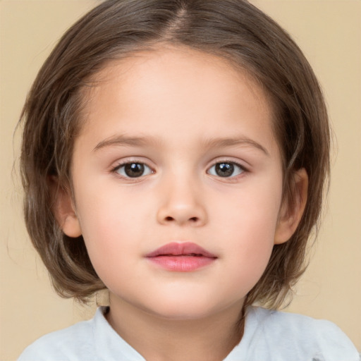 Neutral white child female with medium  brown hair and brown eyes