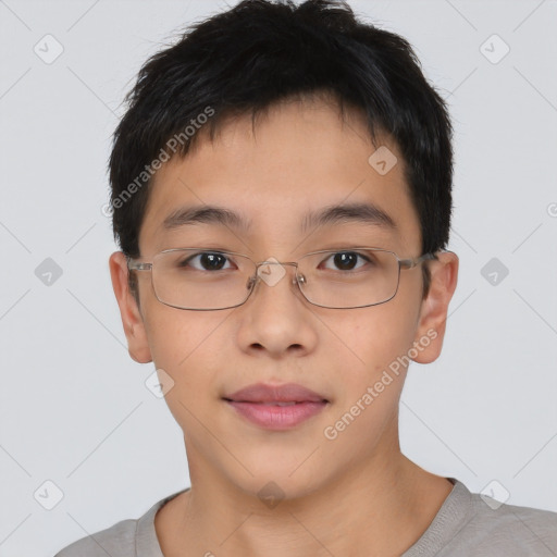 Neutral asian young-adult male with short  brown hair and brown eyes