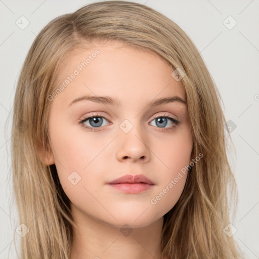 Neutral white child female with long  brown hair and brown eyes