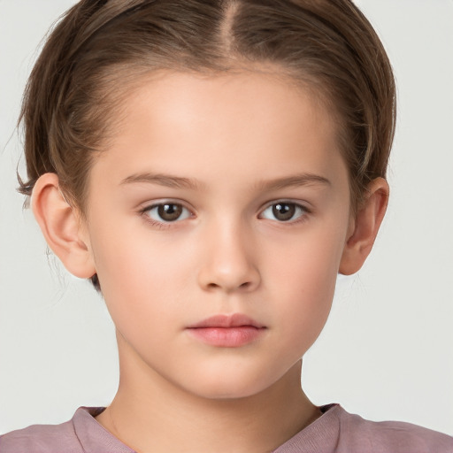 Neutral white child female with short  brown hair and brown eyes