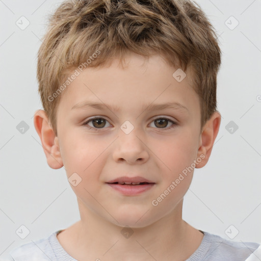 Joyful white child male with short  brown hair and brown eyes