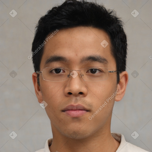 Neutral asian young-adult male with short  black hair and brown eyes