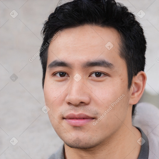 Neutral asian young-adult male with short  black hair and brown eyes