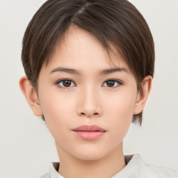 Neutral white young-adult female with short  brown hair and brown eyes