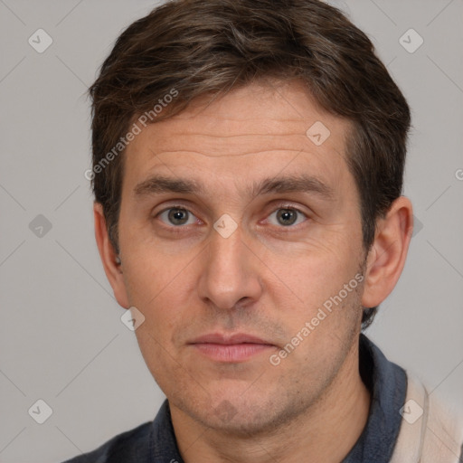 Neutral white adult male with short  brown hair and brown eyes