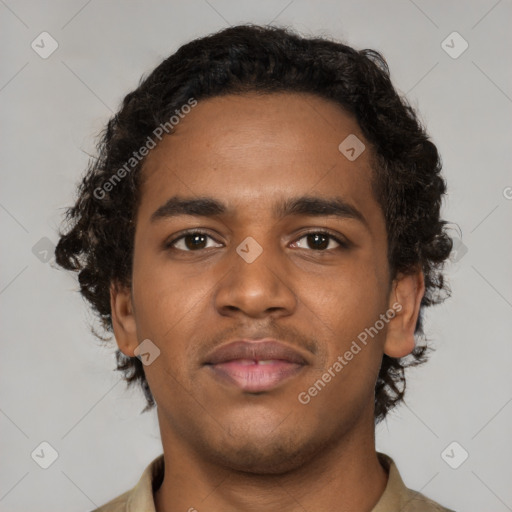 Neutral black young-adult male with short  brown hair and brown eyes