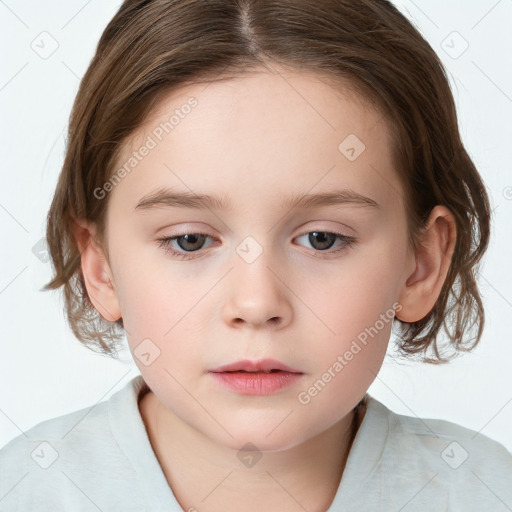 Neutral white child female with medium  brown hair and brown eyes