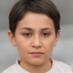 Neutral white young-adult female with short  brown hair and brown eyes