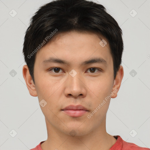 Neutral asian young-adult male with short  brown hair and brown eyes