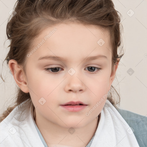 Neutral white child female with medium  brown hair and brown eyes