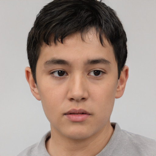 Neutral white young-adult male with short  black hair and brown eyes