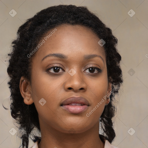 Neutral black young-adult female with long  brown hair and brown eyes