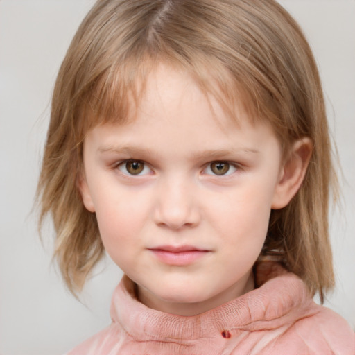 Neutral white child female with medium  brown hair and grey eyes