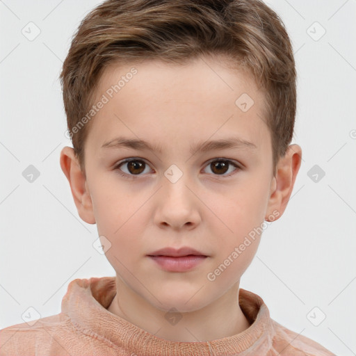 Neutral white child male with short  brown hair and brown eyes