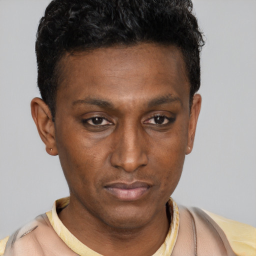 Neutral black young-adult male with short  brown hair and brown eyes
