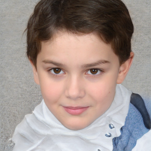 Joyful white child female with short  brown hair and brown eyes