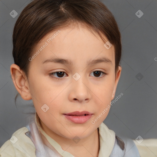 Neutral white child female with medium  brown hair and brown eyes