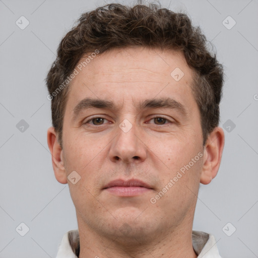 Neutral white adult male with short  brown hair and brown eyes