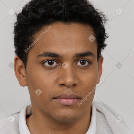 Neutral latino young-adult male with short  brown hair and brown eyes