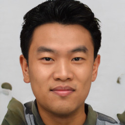 Neutral asian young-adult male with short  black hair and brown eyes