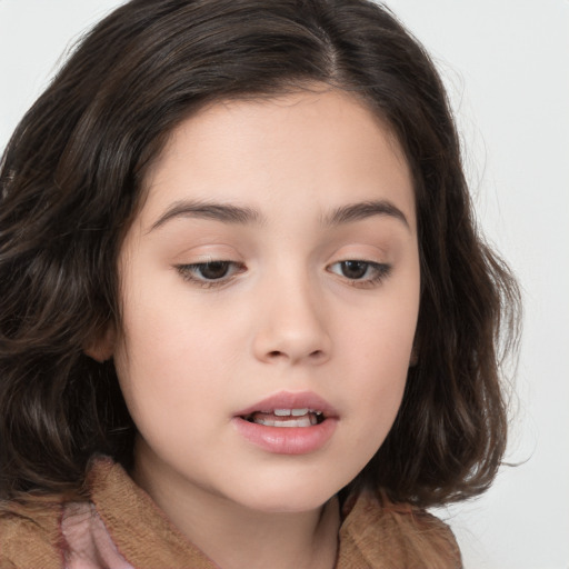 Neutral white child female with long  brown hair and brown eyes