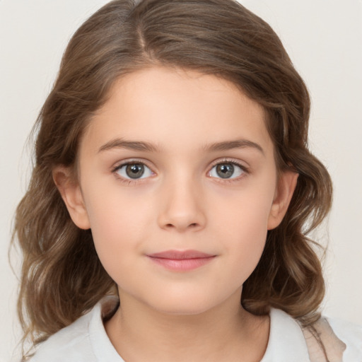 Neutral white child female with medium  brown hair and brown eyes