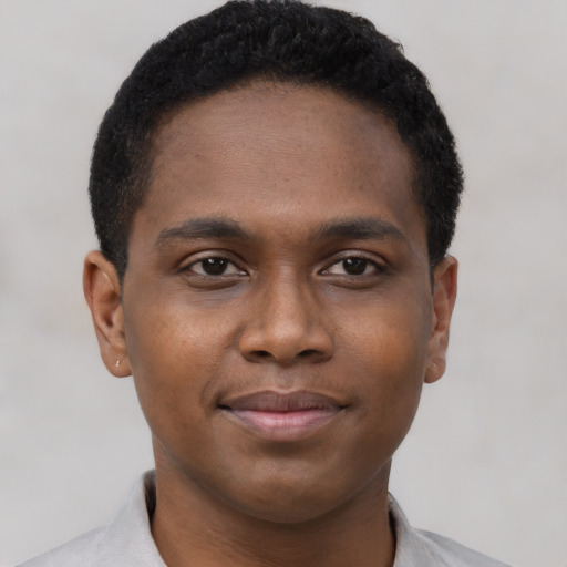 Neutral black young-adult male with short  brown hair and brown eyes