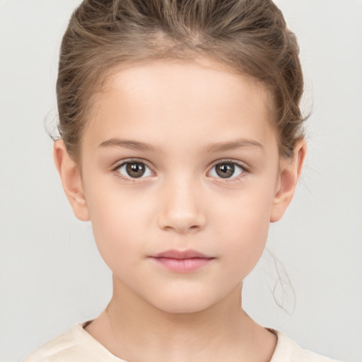 Neutral white child female with short  brown hair and brown eyes