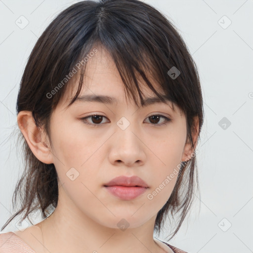 Neutral asian young-adult female with medium  brown hair and brown eyes