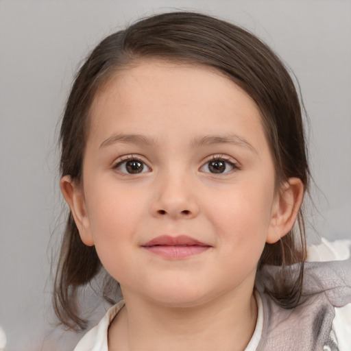 Neutral white child female with medium  brown hair and brown eyes