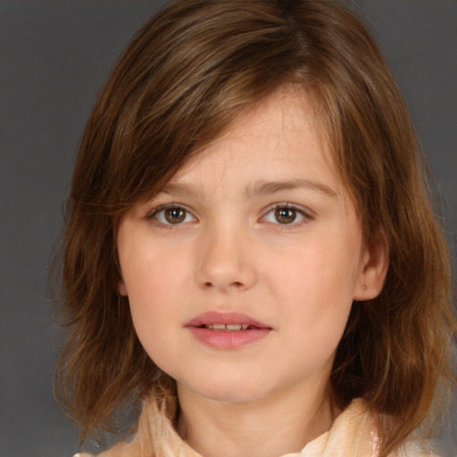 Neutral white child female with medium  brown hair and brown eyes