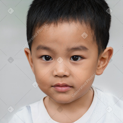 Neutral asian child male with short  brown hair and brown eyes