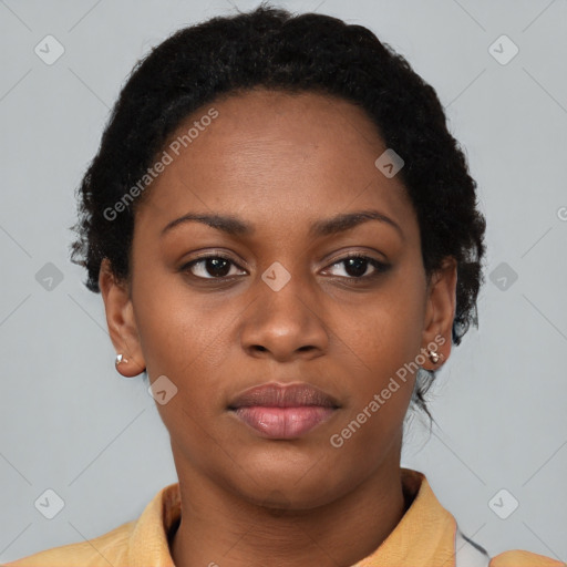 Neutral black young-adult female with short  brown hair and brown eyes