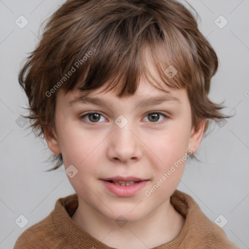 Neutral white child female with medium  brown hair and grey eyes