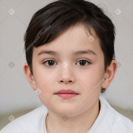 Neutral white child female with short  brown hair and brown eyes