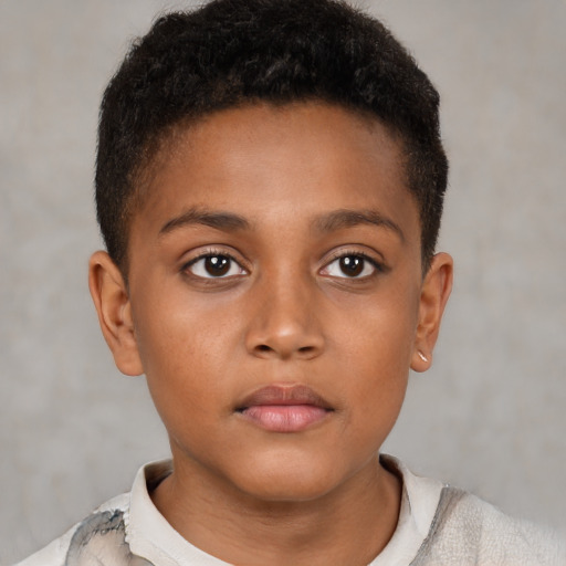 Neutral black child female with short  brown hair and brown eyes