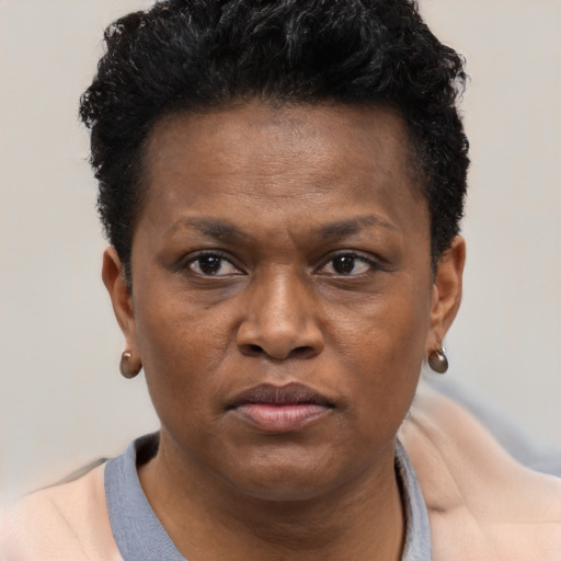 Neutral black young-adult female with short  brown hair and brown eyes