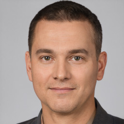 Neutral white adult male with short  brown hair and brown eyes