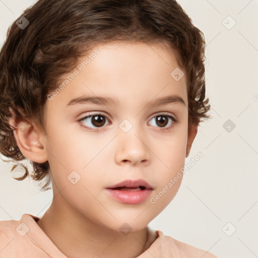 Neutral white child female with short  brown hair and brown eyes