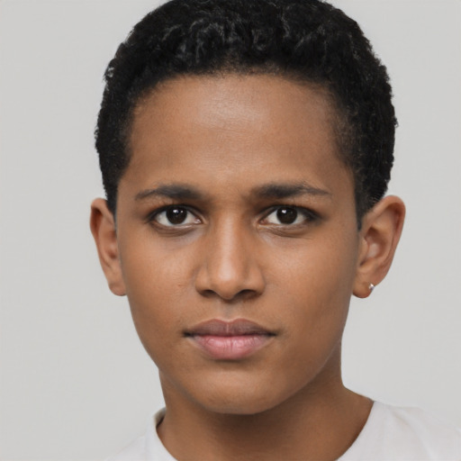 Neutral latino young-adult male with short  brown hair and brown eyes
