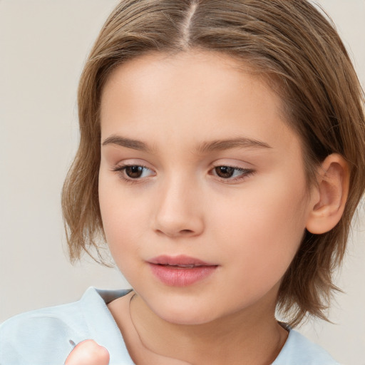 Neutral white child female with medium  brown hair and brown eyes