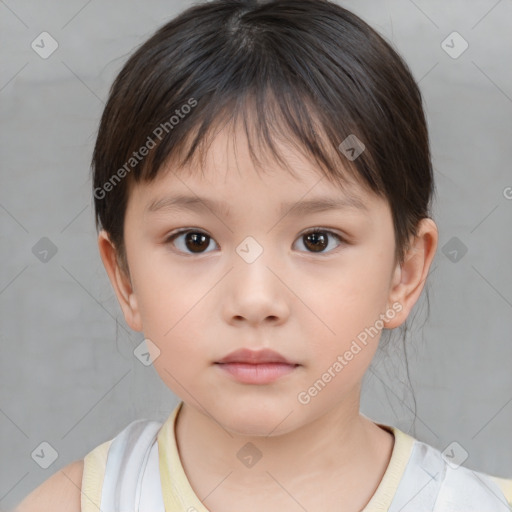 Neutral white child female with short  brown hair and brown eyes